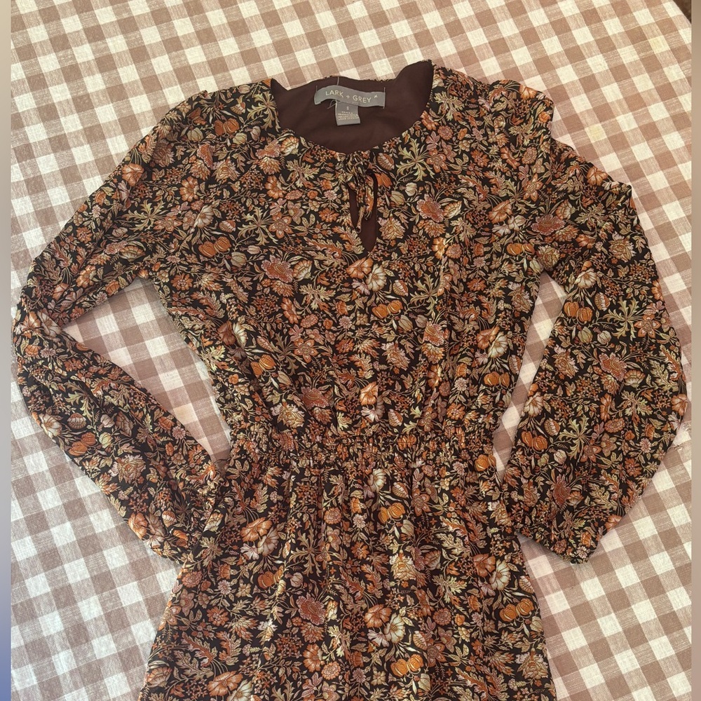 Orange and Cream Smocked Long Sleeve Sundress